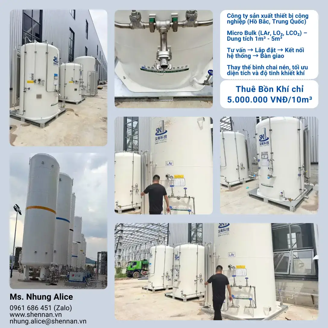 Trạm Cấp Khí Micro Bulk LAr – LO₂ – LCO₂ Cho Ngành Sản Xuất Thiết Bị Công Nghiệp